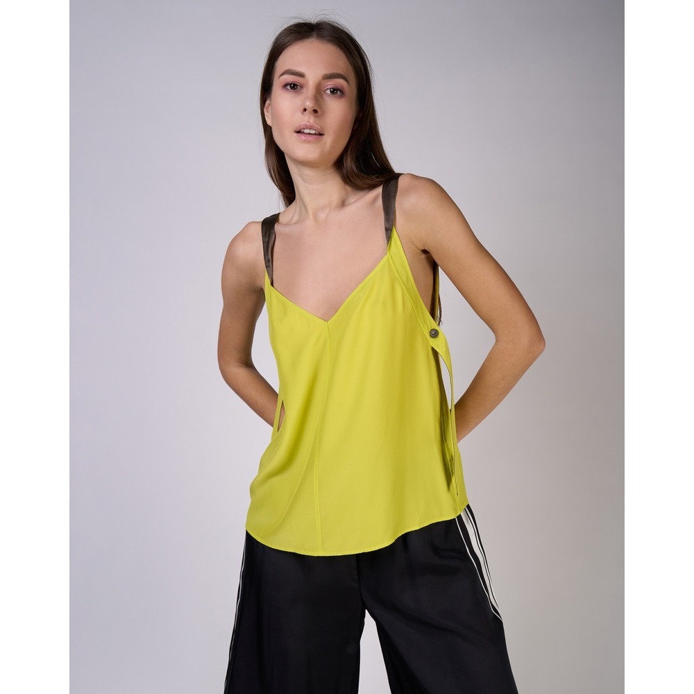 New Rag & Bone Colette Camisole Medium Twist Strap V-Neck Tank Top Silk Lime NWT